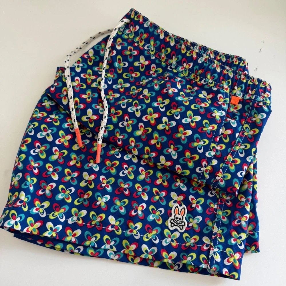 Psycho Bunny Psychedelic Multi Color Print Swim Shorts Men's XXL